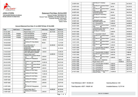 Download Bangladesh City bank statement  word 2 pages